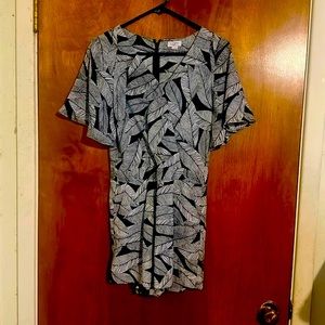 Loft Black and White Fern Leaf Wrap Romper